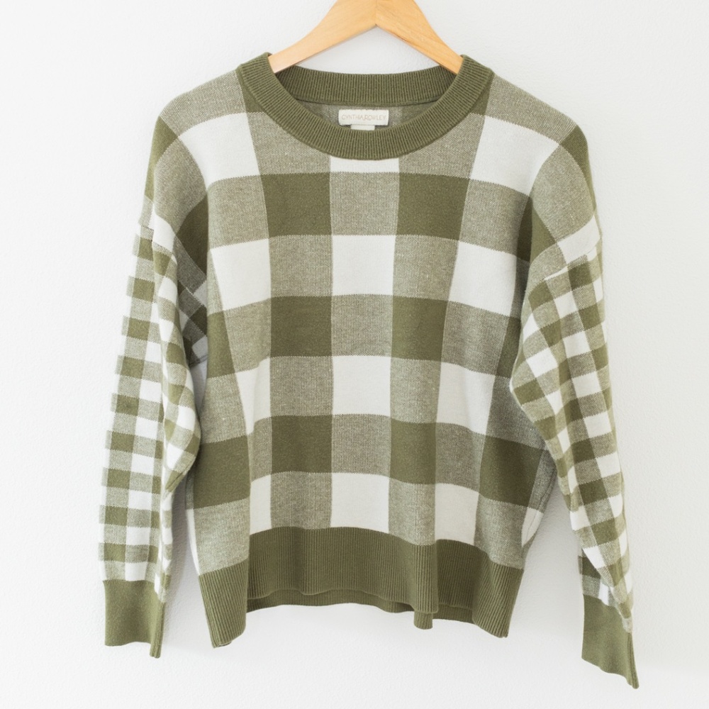 Cynthia Rowley Green Plaid Crewneck Sweater Size XL